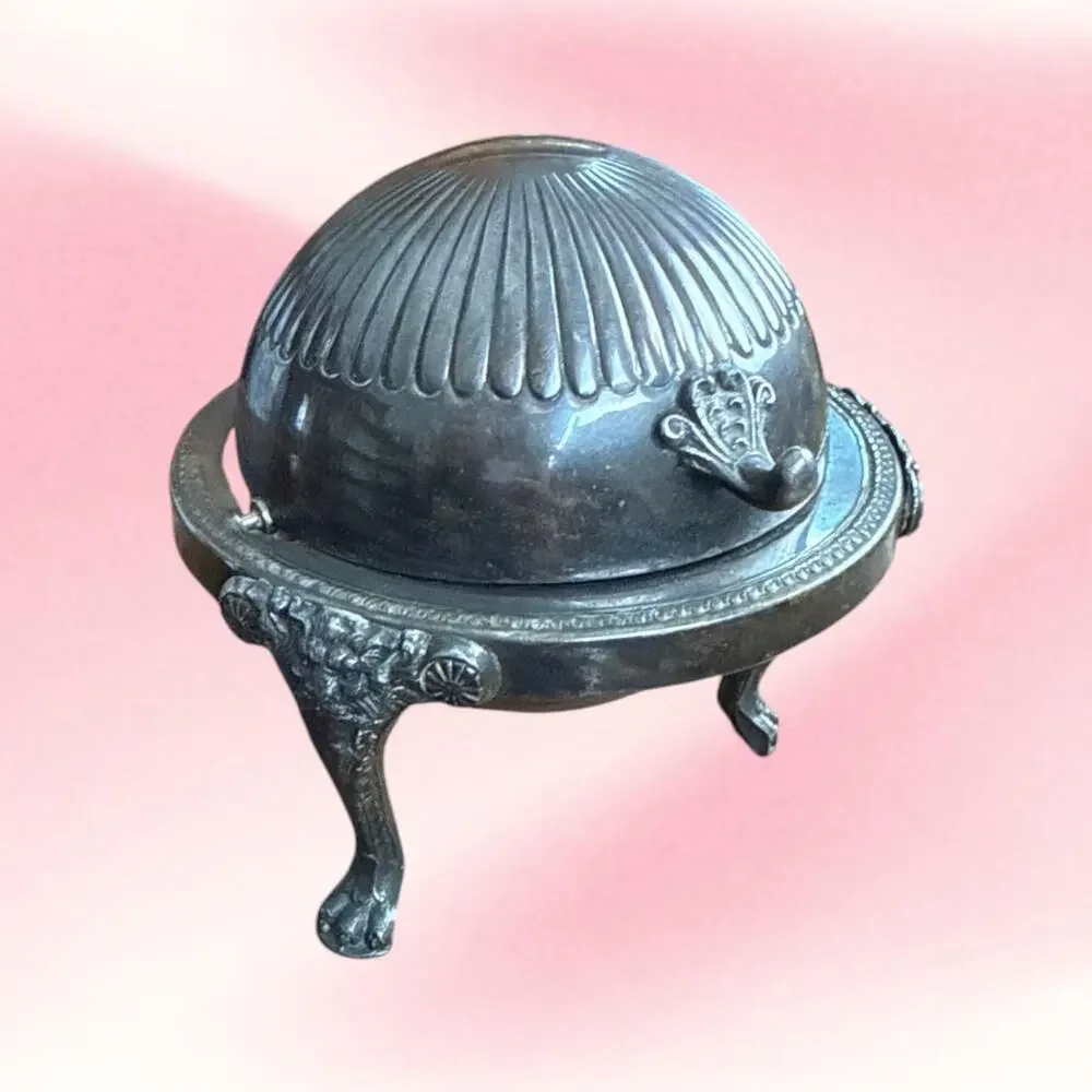 Vintage FB Rogers Silverplate Butter Dish Lion Head Paw Feet Grandmillennial